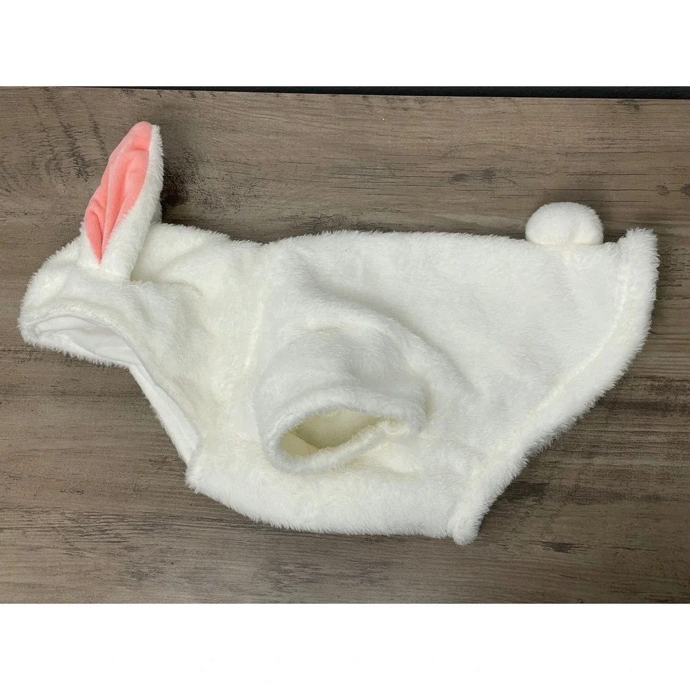 White Plush Bunny Dog Pet Costume Hoodie Hooded Outfit With Ears And Tail Size S